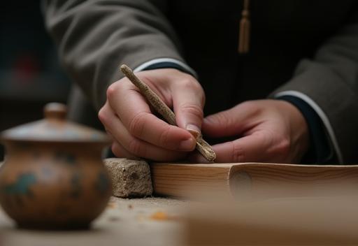 Artisan working on a traditional craft piece.