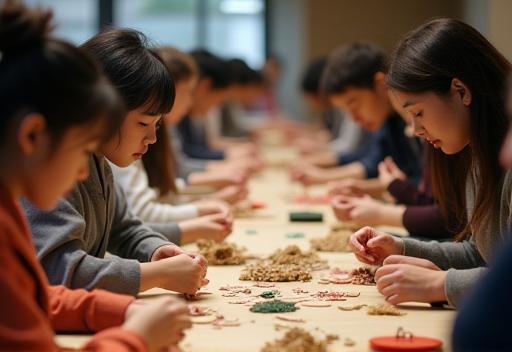Group of people participating in a craft workshop.